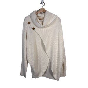 Kate and‎ Sam Overlap Sweater Women’s L Ivory Cowl Neck Waffle Knit Cape Split